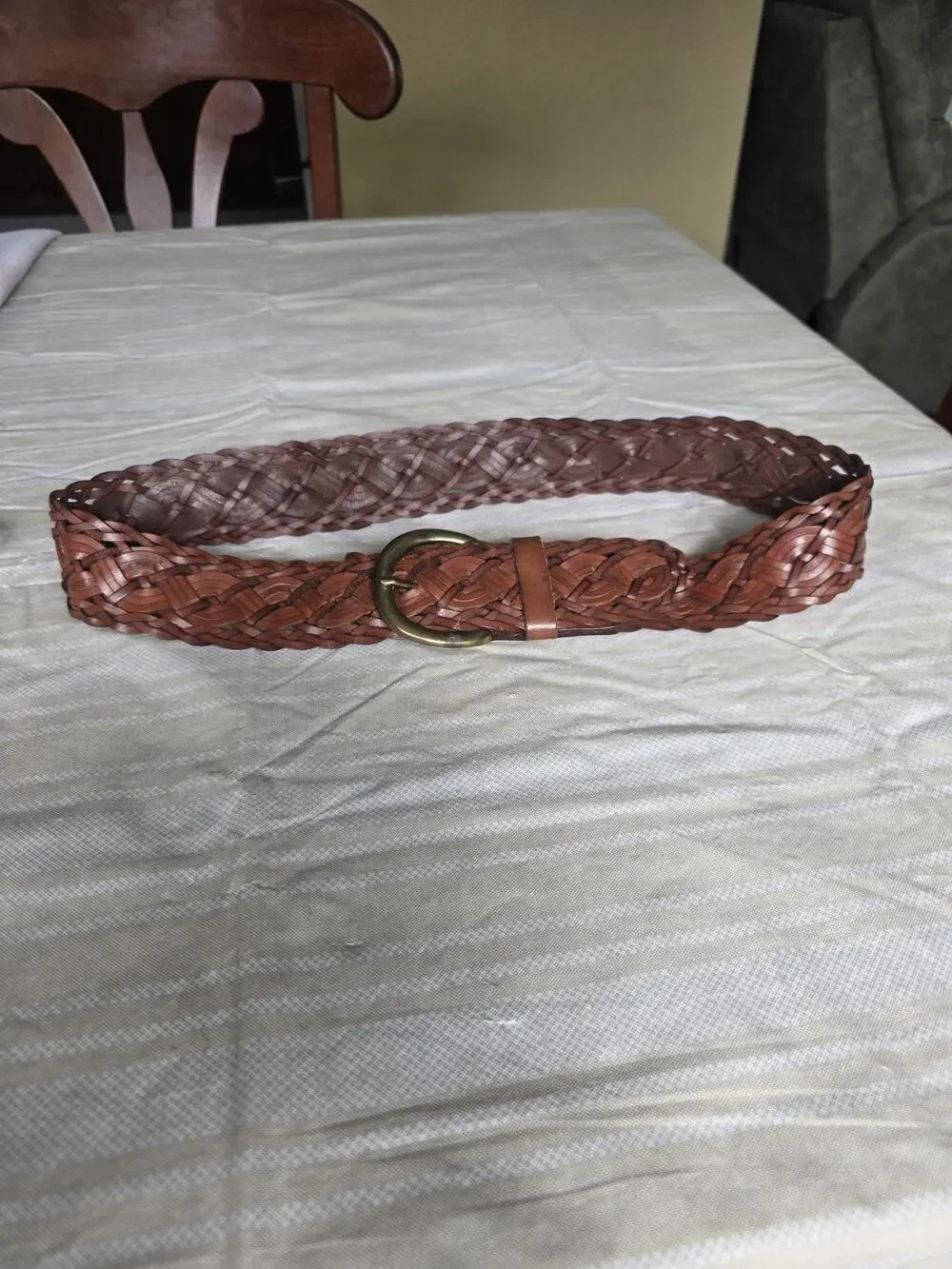 Vintage Loft Wide Braided Leather Belt S/M Brown Brass Buckle County Western